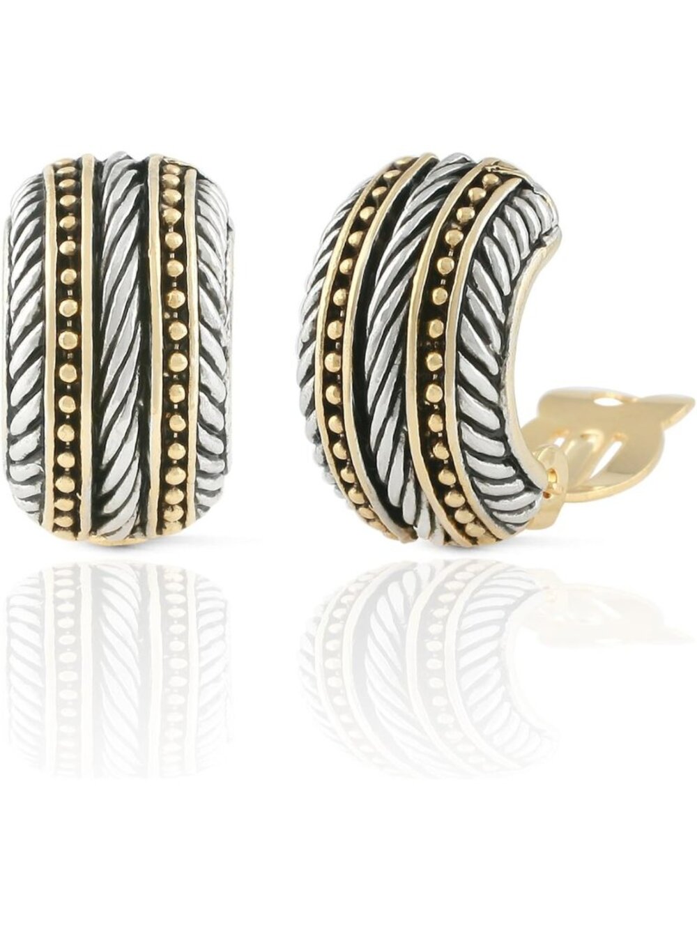 Chic Two-Tone Antique Style Clip-On Earrings | Symmetrical Design, Perfect for